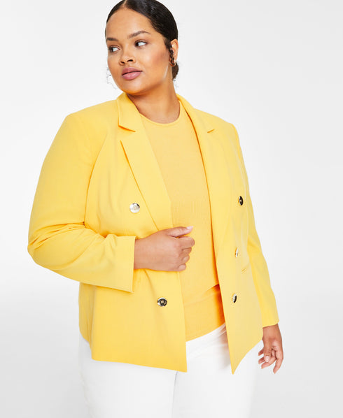 Plus Size Bi-Stretch Faux-Double-Breasted Blazer